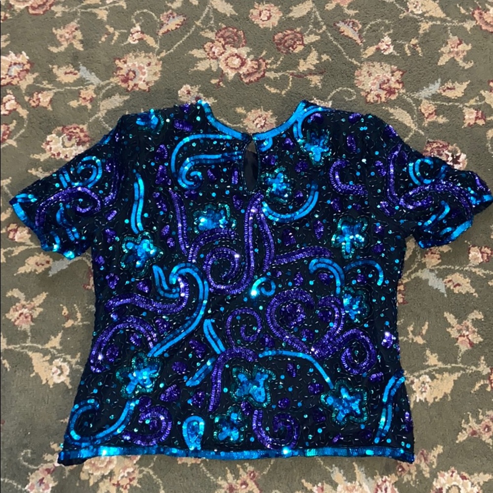 Laurence Kazar 80s Sequin Beaded Top - Picture 2 of 6